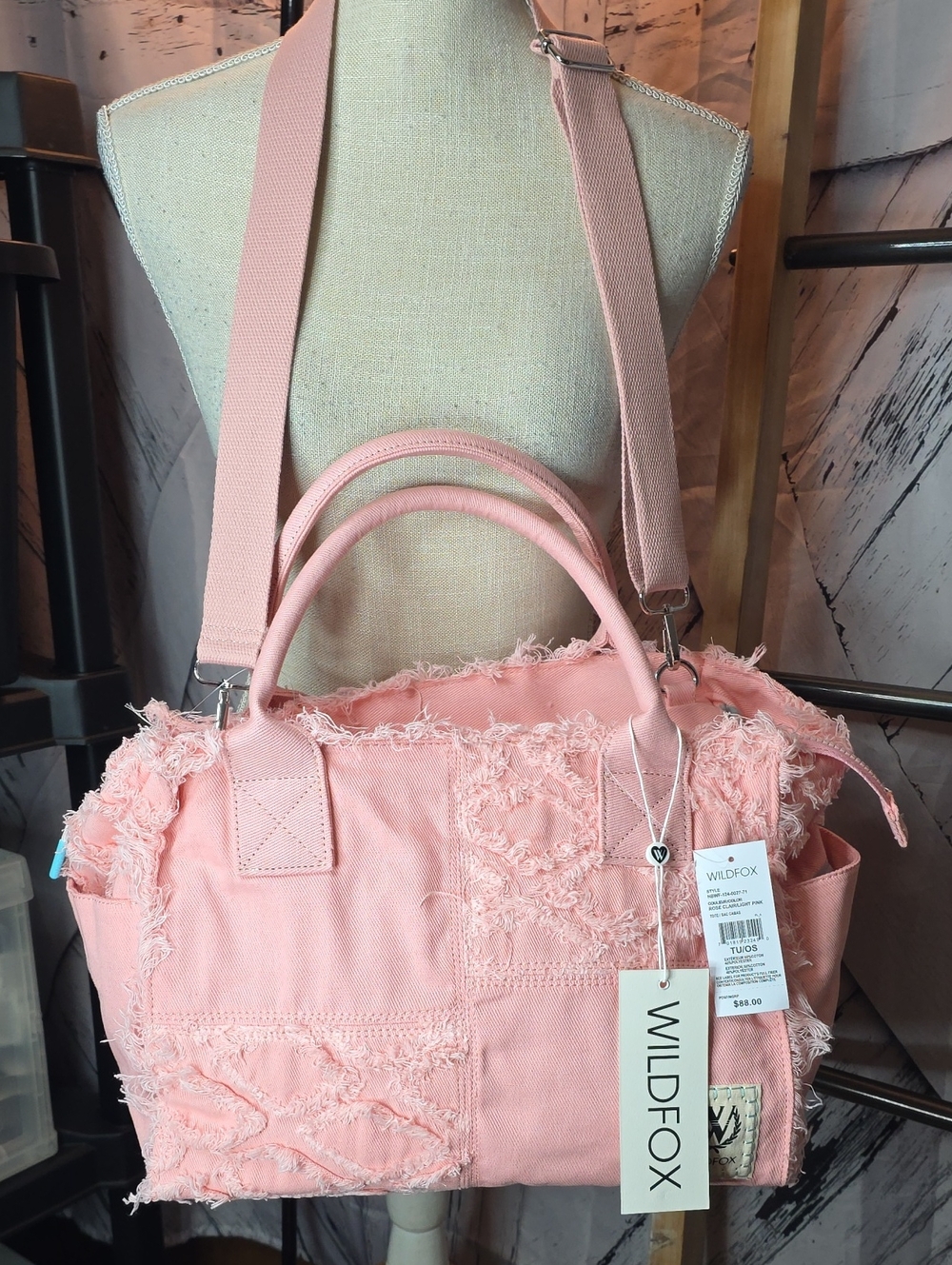 Wildfox Pink Distressed Canvas Travel Tote